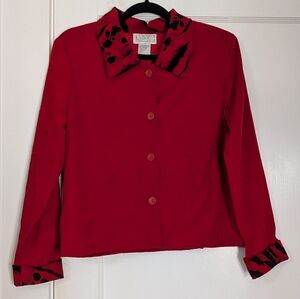 Y2K Vintage SPEX Red Cropped Jacket w/ Animal Print Collar & Cuffs | Sz 6 S/M